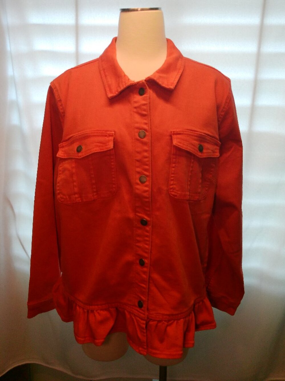 Jacket Belle Boho by Kim Gravel Style Ruffle Hem Jacket Coral Size 1X